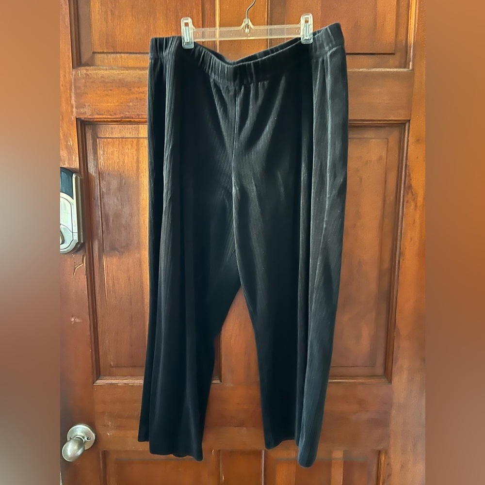 Monki Black Cropped Wide Leg Pants XL | Ribbed | Pull-On Elastic Waist Comfy